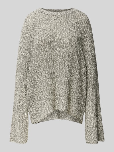 Gina Tricot Oversized Strickpullover mit geripptem Rundhalsausschnitt Mittelgrau Melange 2