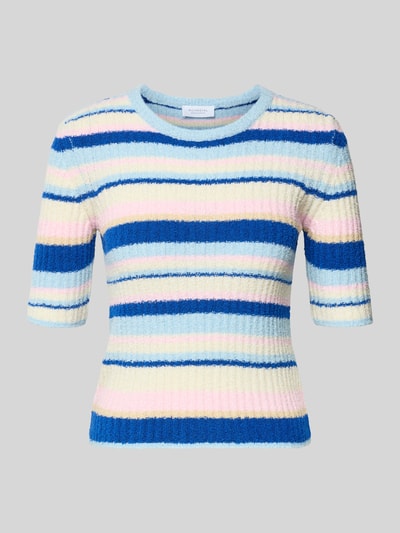 Produktfoto, Strickshirt mit Rundhalsausschnitt und 1/2-Arm von Rich & Royal, bunte Streifen in Blau, Gelb, Rosa, Baumwoll-Mix, Slim Fit, Allover-Look