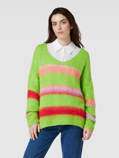 miss goodlife Strickpullover aus Wolle-Mohair-Mix mit Streifenmuster Neon Gruen 4