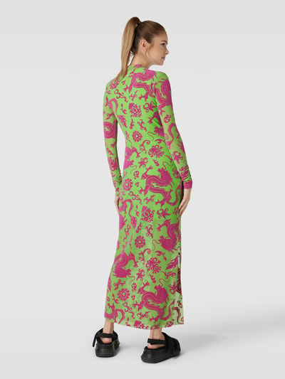 Review Mesh maxi-jurk met lange mouwen en cut-out, model 'CHINATOWN' Groen - 5