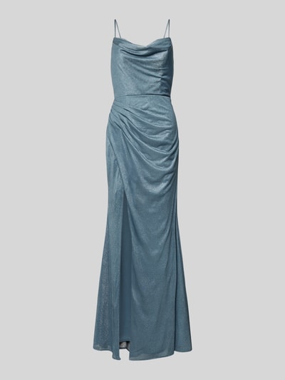 Luxuar Abendkleid mit Wasserfall-Ausschnitt Rauchblau 2