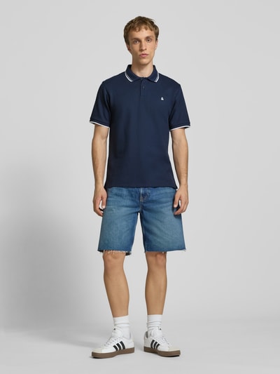 JACK & JONES Regular Fit Poloshirt mit Strukturmuster Modell 'AUSTIN' Dunkelblau 1