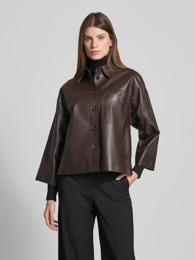 Weekend Max Mara Boxy Fit Lederjacke aus Lammnappa Modell 'STECCA' Dunkelbraun 4