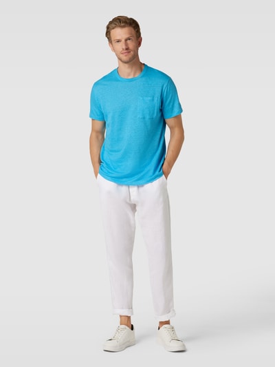 MC2 Saint Barth T-shirt z lnu z kieszenią na piersi model ‘ECSTASEA’ Neonowy niebieski 1