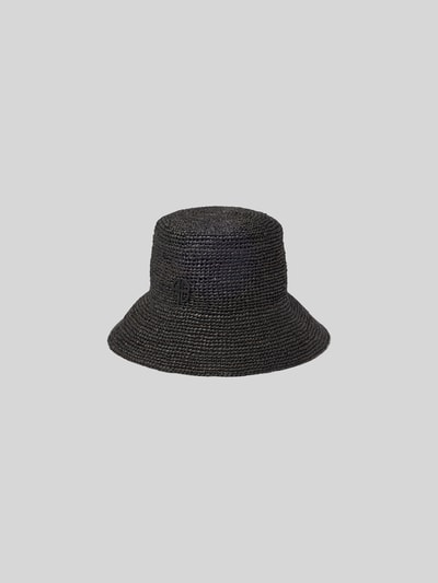 Produktfoto, Bucket Hat in Flecht-Optik von Anine Bing aus reiner Baumwolle in Dunkelgrau mit rundem Design, breiter Krempe und Logo-Detail.