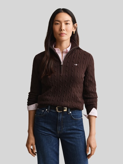 GANT Regular Fit Troyer aus reiner Baumwolle mit Logo-Stitching Dunkelbraun 4