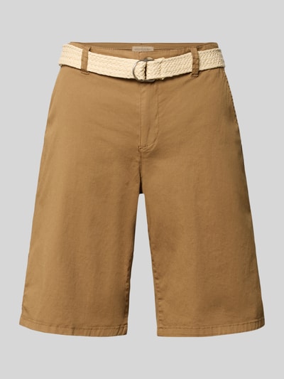 Produktfoto, Bermudas mit Gürtel Modell 'ROVENA' von Soyaconcept aus Baumwoll-Elasthan-Mix in Braun, Regular-Fit, Detailansicht, Damen, Bundweite 41 cm, Innenbeinlänge 26 cm