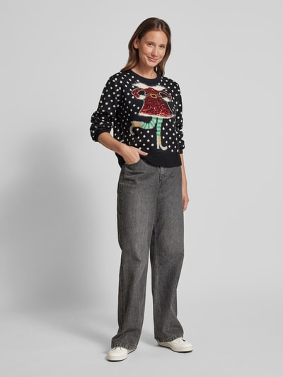 Vero Moda Regular Fit Weihnachtspullover mit Pailletten-Motiv Modell 'SPARKLE ELFIE' Black 1