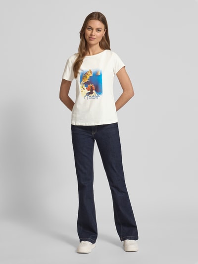 More & More T-shirt z prążkowanym okrągłym dekoltem Złamany biały 1