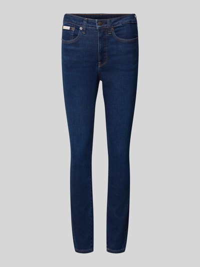 Produktfoto, Skinny Fit Jeans mit 5-Pocket-Design von Calvin Klein Jeans, ciemnoniebieski denim, mieszanka bawełny ze stretchem, szczegółowy widok produktu.