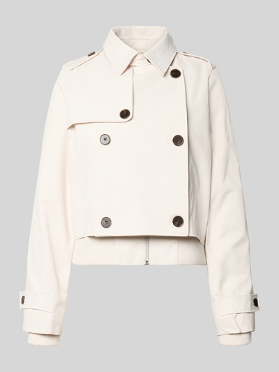 Produktfoto, Jacke mit doppelter Knopfleiste und Reißverschluss von monari in Creme, Gerader-Schnitt, Hemdkragen, dunkle Knöpfe, glatte Textur