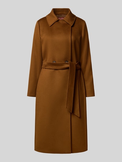 Produktfoto, brauner Gerader Mantel aus reiner Schurwolle Modell 'BCOLLAG' von Max Mara, glatte Oberfläche, Damen Mantel von Max Mara Studio
