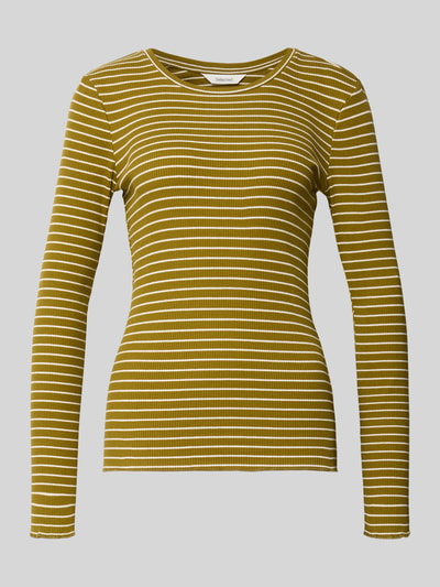 Produktfoto, Slim Fit Langarmshirt aus Baumwoll-Mix Modell 'ANNA' von Selected in Olivgrün mit weißen Querstreifen, Damen Langarmshirt von Selected