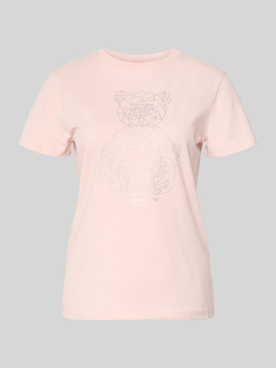 Produktfoto, T-Shirt mit Ziersteinbesatz und Rundhalsausschnitt von Guess Activewear, hellrosa, Slim Fit, Baumwoll-Elasthan-Mix, Frontdruck