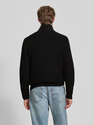 MCNEAL Slim Fit Strickpullover aus reiner Baumwolle mit Troyer-Kragen Black 5
