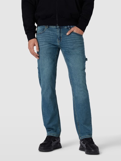 URBAN CLASSICS Straight leg fit jeans met labelpatch, model 'Carpenter' Blauw - 4