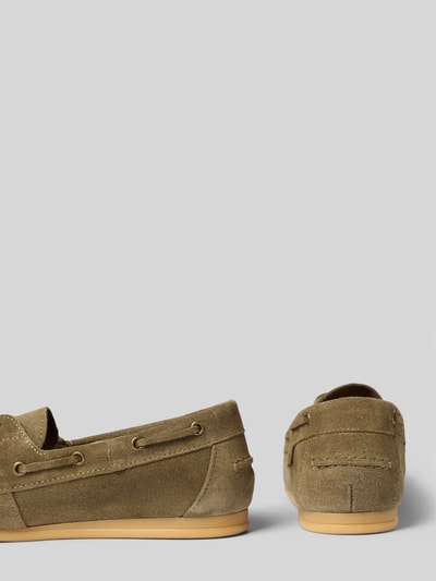 Productfoto, Mokassins aus echtem Leder van Tamaris in look: effen, afgeronde punt van de schoen, plat, label in reliëf, comfortmodel/open, vetersluiting, structuurzool, materiaalverwerking: suède, materiaal: echt leer