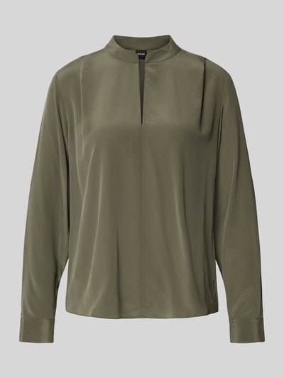 BOSS relaxed fit blouse met lange mouwen van pure zijde model 'Belindina' Olijfgroen - 1