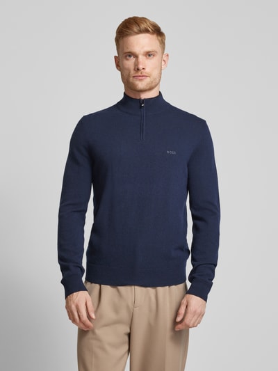 BOSS Gebreide pullover met opstaande kraag, model 'Emarlo' Marineblauw - 4