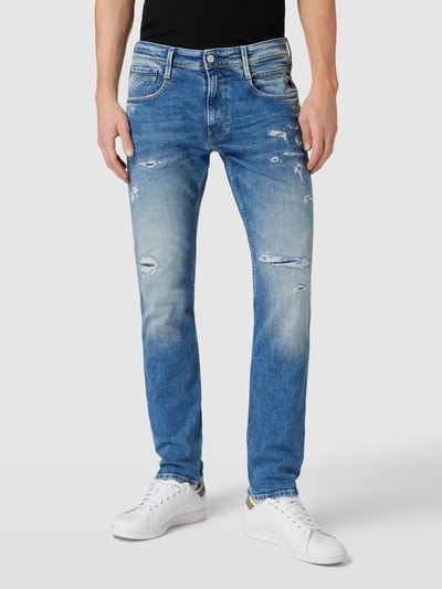 Replay Slim Fit Jeans im Destroyed-Look Modell 'ANBASS' Blau 4