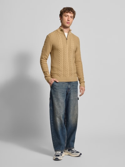 Blend Strickpullover mit Reißverschluss Modell 'BASIM' Beige 1