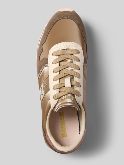 Produktfoto, Sneaker aus Leder-Mix mit Logo-Patch Modell 'Millen' von Blauer Usa, Damen Sneaker, abgerundete Passform, profiliert, Schnürverschluss, beige-rosa Töne, Absatzhöhe 3 cm, Schafthöhe 9 cm, Schaftweite 8 cm