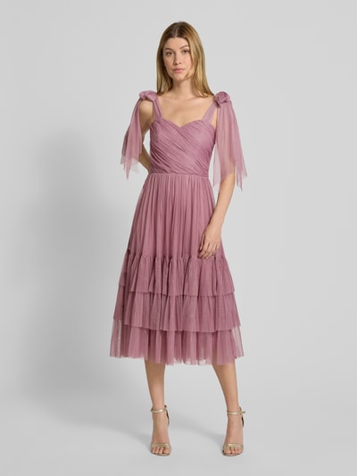 LACE & BEADS Cocktailkleid im Stufen-Look mit Raffungen Flieder 4