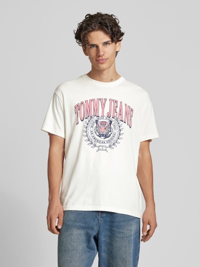 Tommy Jeans T-shirt van katoen met motiefprint, model 'VARSITY TIGER' Offwhite - 4