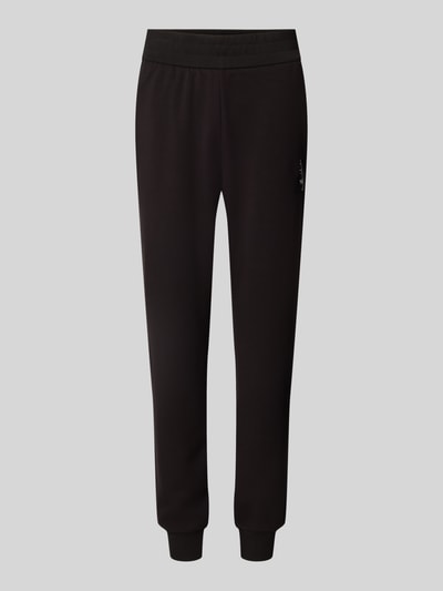 Produktfoto, schwarze Slim Fit Sweatpants aus Viskose-Mix von Armani Exchange mit elastischem Bund und Abschlüssen, Damen-Schnitt.