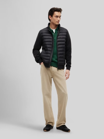 Tommy Hilfiger regular fit gebreid jack met doorgestikte inzet van katoenmix Zwart - 1