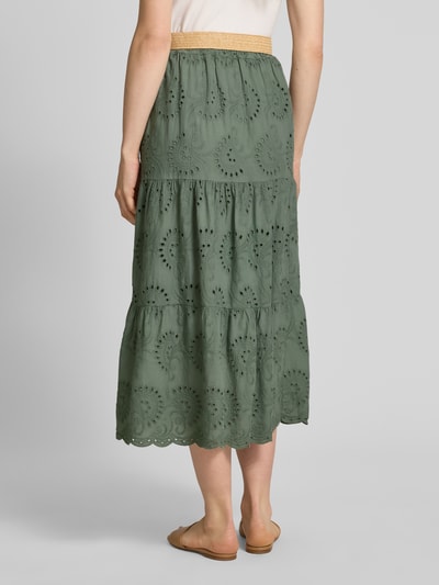 ZABAIONE Midirock mit Lochstickerei und Gürtel Khaki 5