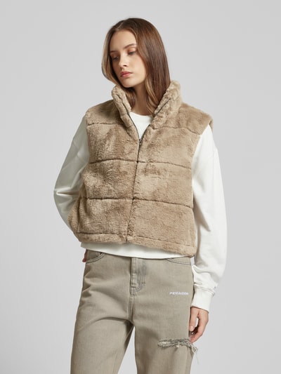 Only Kort gilet met opstaande kraag, model 'VIDA' Hazelnoot - 4