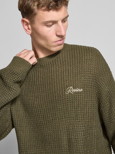 REVIEW Gebreide pullover met ronde hals Olijfgroen - 3