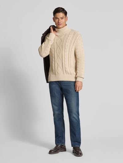 SELECTED HOMME Regular Fit Rollkragenpullover aus reiner Baumwolle Modell 'UFFE' Offwhite 1