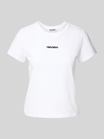 Review T-Shirt mit Label-Stitching und Rundhalsausschnitt Weiss 2