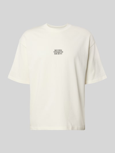 Produktfoto, Relaxed Fit T-Shirt mit Logo-Print von REVIEW, Herren T-Shirt aus Reine Baumwolle, Rundhalsausschnitt, Rückenlänge 68 cm bei Größe M, weiß, glatte Textur