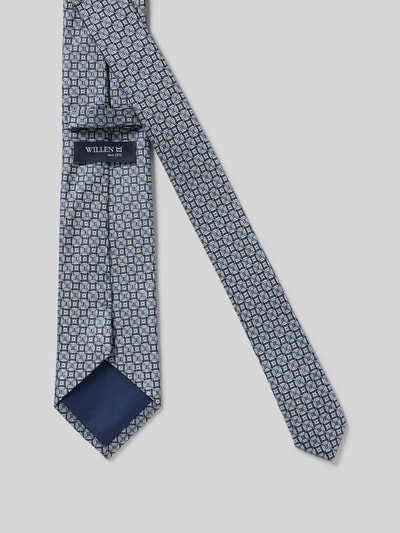 Produktfoto, Krawatte aus Seide im Allover-Look (8 cm) von Willen, blauw met fijn patroon, klassieke vorm, label-detail, zijde textuur