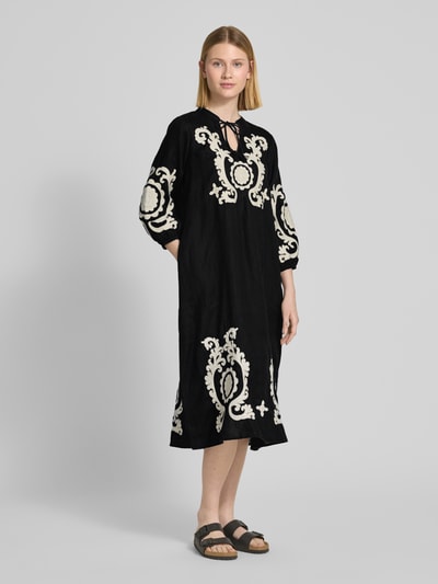 Emily Van den Bergh Tunikakleid aus Leinen mit Eingrifftaschen und 3/4-Arm BLACK 1