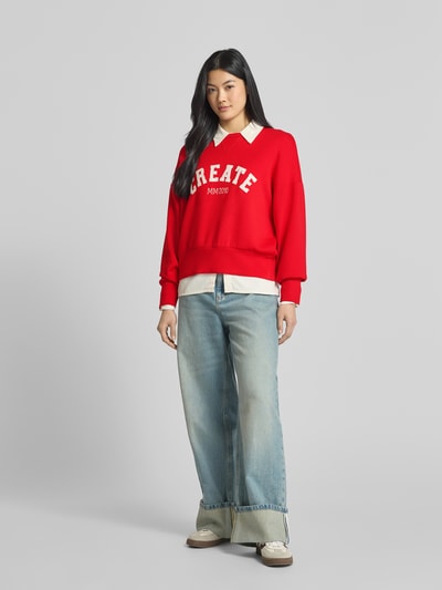 MOS MOSH Oversized Sweatshirt mit Label-Stitching Modell 'CELLI' Rot 1