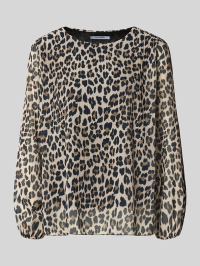 Produktfoto, Blusenshirt im Allover-Look Modell 'Al44baa' von ZABAIONE, Chiffon, Regular Fit, Rundhalsausschnitt, beige-braunes Leopardenmuster