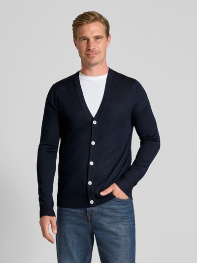 Christian Berg Men Gebreid jack met V-hals Marineblauw - 4