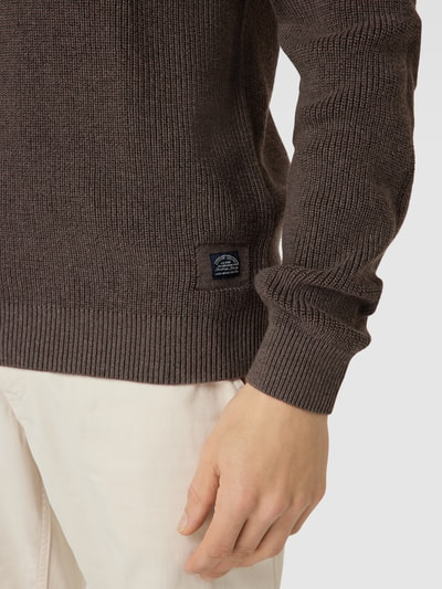 Christian Berg Men Gebreide pullover met labelpatch Hazelnoot gemêleerd - 3