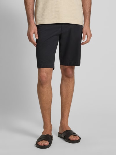 bugatti Regular fit korte chino met ceintuurlussen, model 'Flat' Zwart - 4