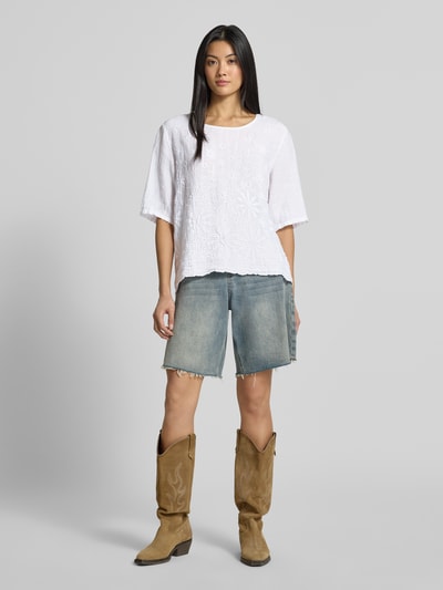 ZABAIONE Regular Fit Leinenbluse mit Stitchings Modell 'La44ura' Weiss 1
