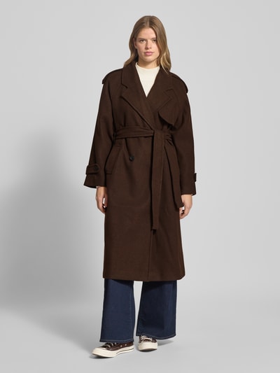 Only Płaszcz o kroju regular fit z kołnierzem z połami model ‘DEAR-TRILLION’ Czekoladowy melanż 4