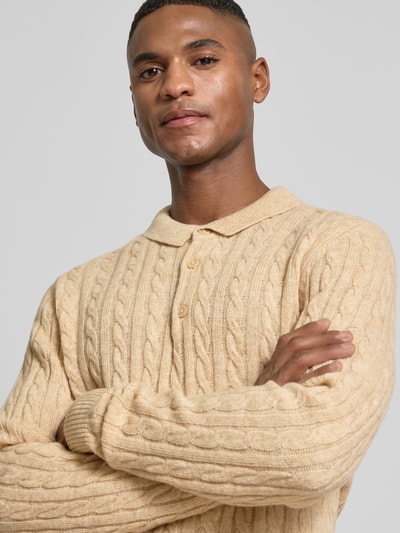 Lindbergh Strickpullover aus Leinen-Mix mit Polokragen Sand 3