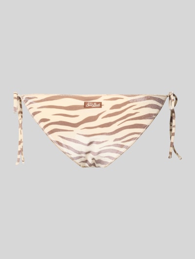 Produktfoto, Bikini-Hose mit Logo-Patch Modell 'Virgo' von MC2 Saint Barth in Beige-Braun mit Zierschleifen, Elastischer-Material-Mix, Zebra-Muster.
