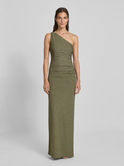 Jake*s Cocktail Schimmerndes Maxikleid mit One-Shoulder-Träger Oliv 4