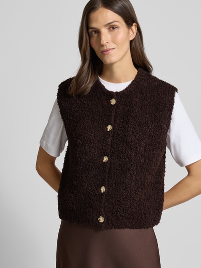 VILLA SOPHIE Loose fit mouwloos vest met mohair, model 'VIOLA' Donkerbruin - 3