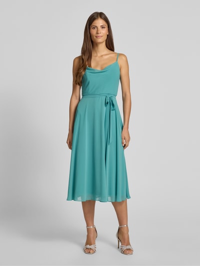 Jake*s Cocktail Knielanges Cocktailkleid mit Bindegürtel Blau 4